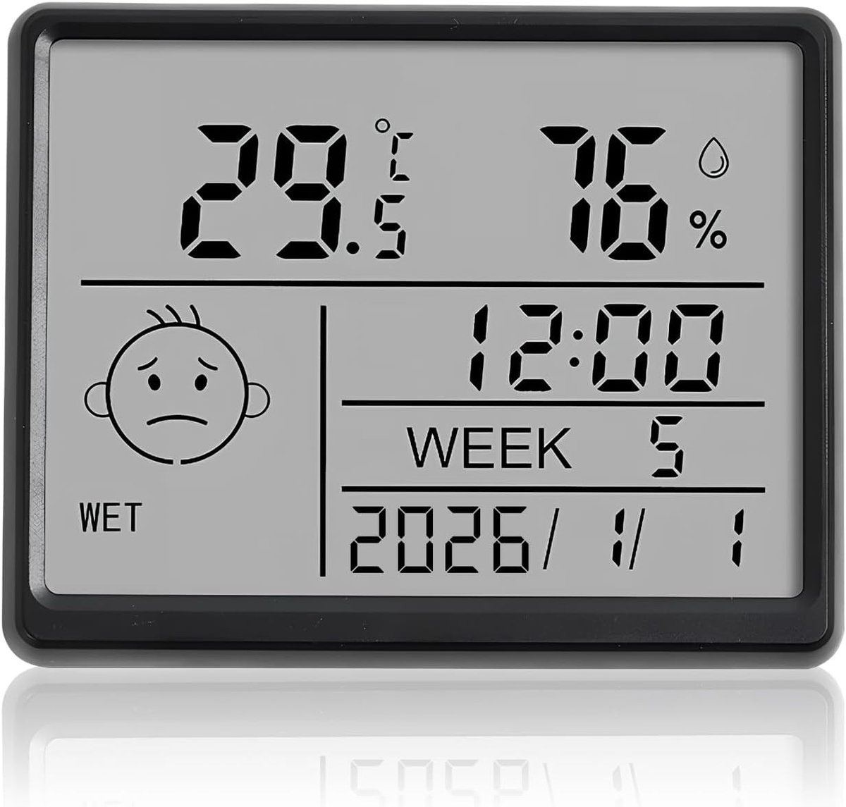 Digitale Alarmklok met LCD Display, Datum, Weekdag, Temperatuur en Vochtigheid, Magnetisch en Batterij-Aangedreven, Ideaal voor Thuis, Kantoor en Reizen