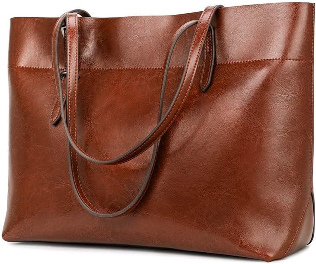 Vintage Leren Schoudertas voor Dames, Stijlvolle Handtas met Bovenhandvatten en Ruimte voor Essentials