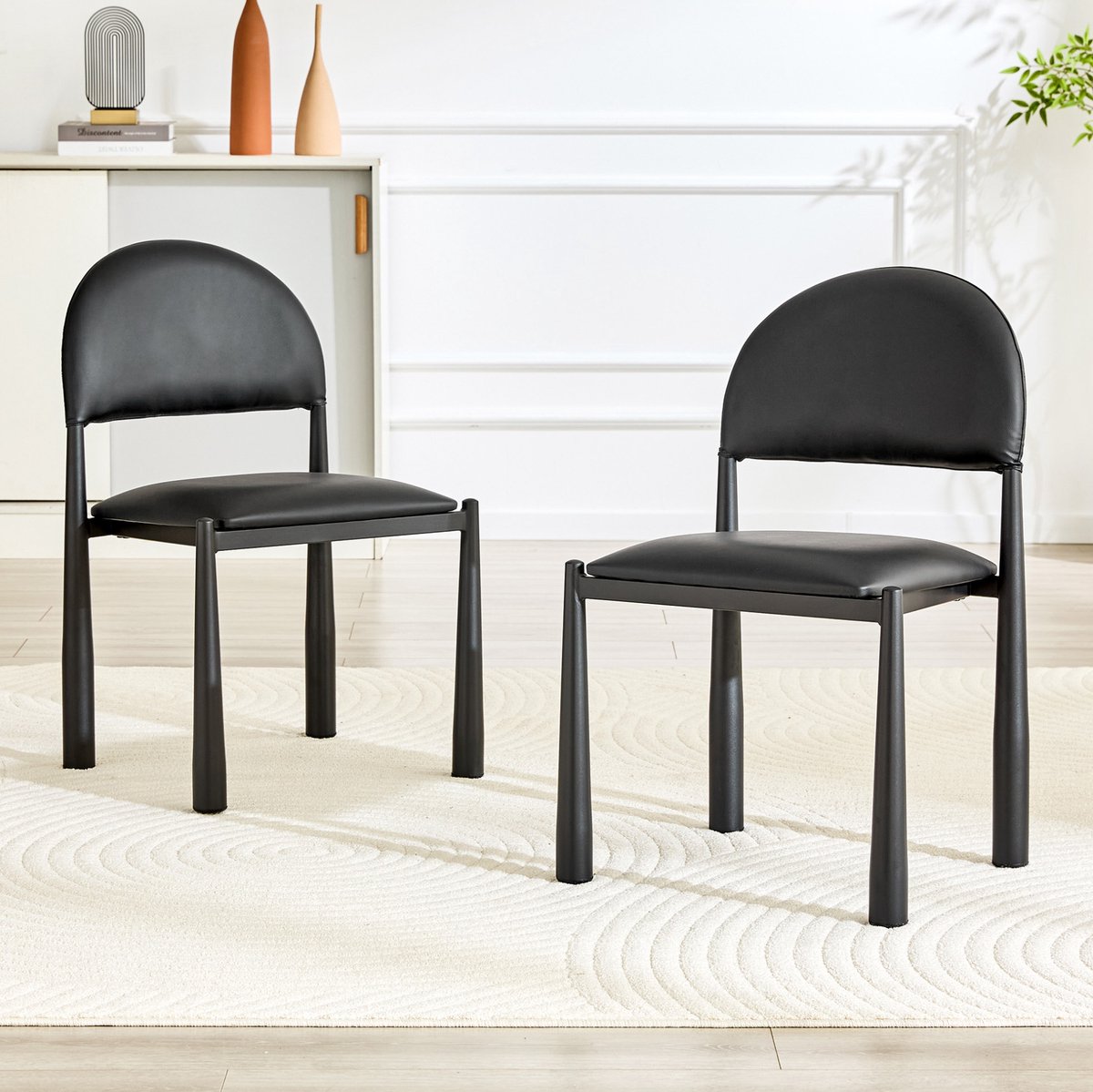 MODENUIT Eetkamerstoel 80 cm - Set Van 2 Met Halfronde Rugleuning - Voor Eetkamer En Keuken - Kunstleer Zwart