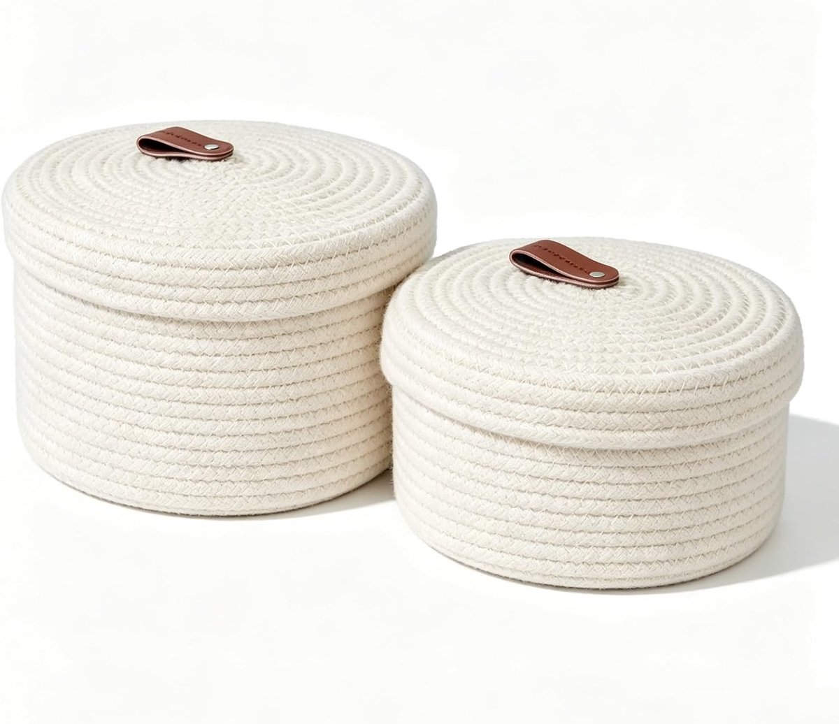 Touw, opbergmand met deksel, set van 2, rond, naturel