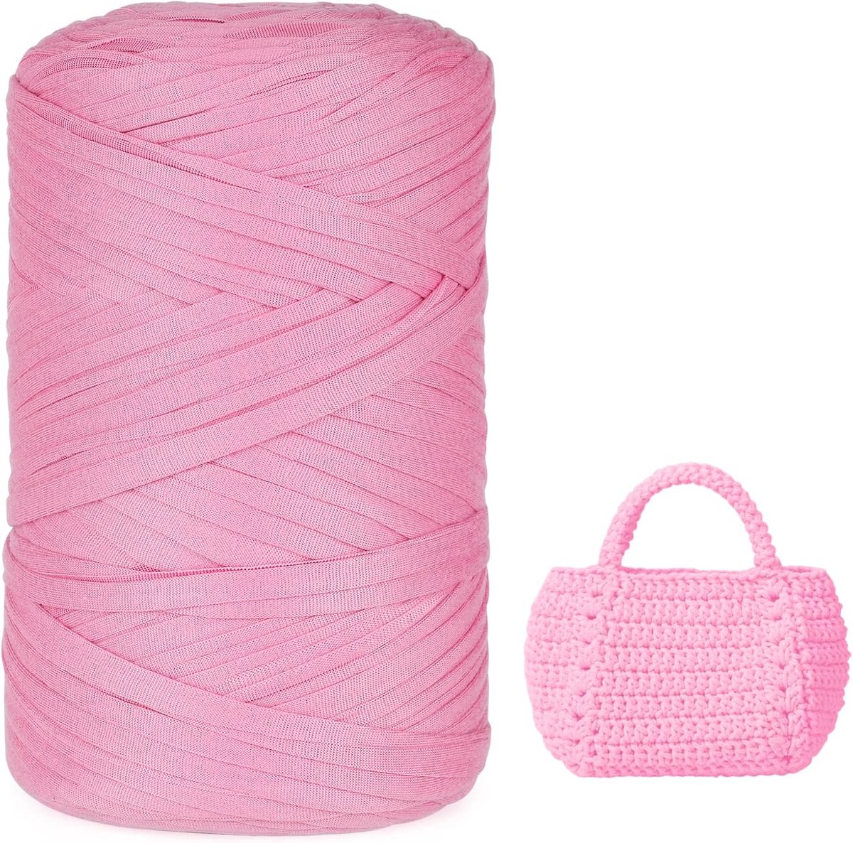 IEGrow Fil pour Crochet, 400 g/140 m Fil polyester in chunky T-shirtgaren, T-shirt haakgaren voor tassen, manden, knutselen, interieurdecoratie, tapijten, knutselen Rosa