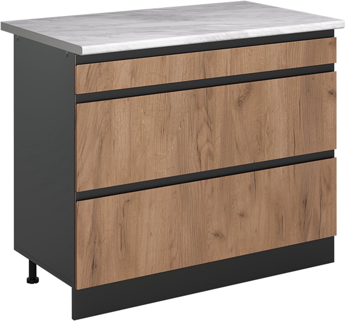 Vicco Keukenonderkast R-Line, Goudkleurig Eiken/Antraciet, 100 cm marmer werkblad