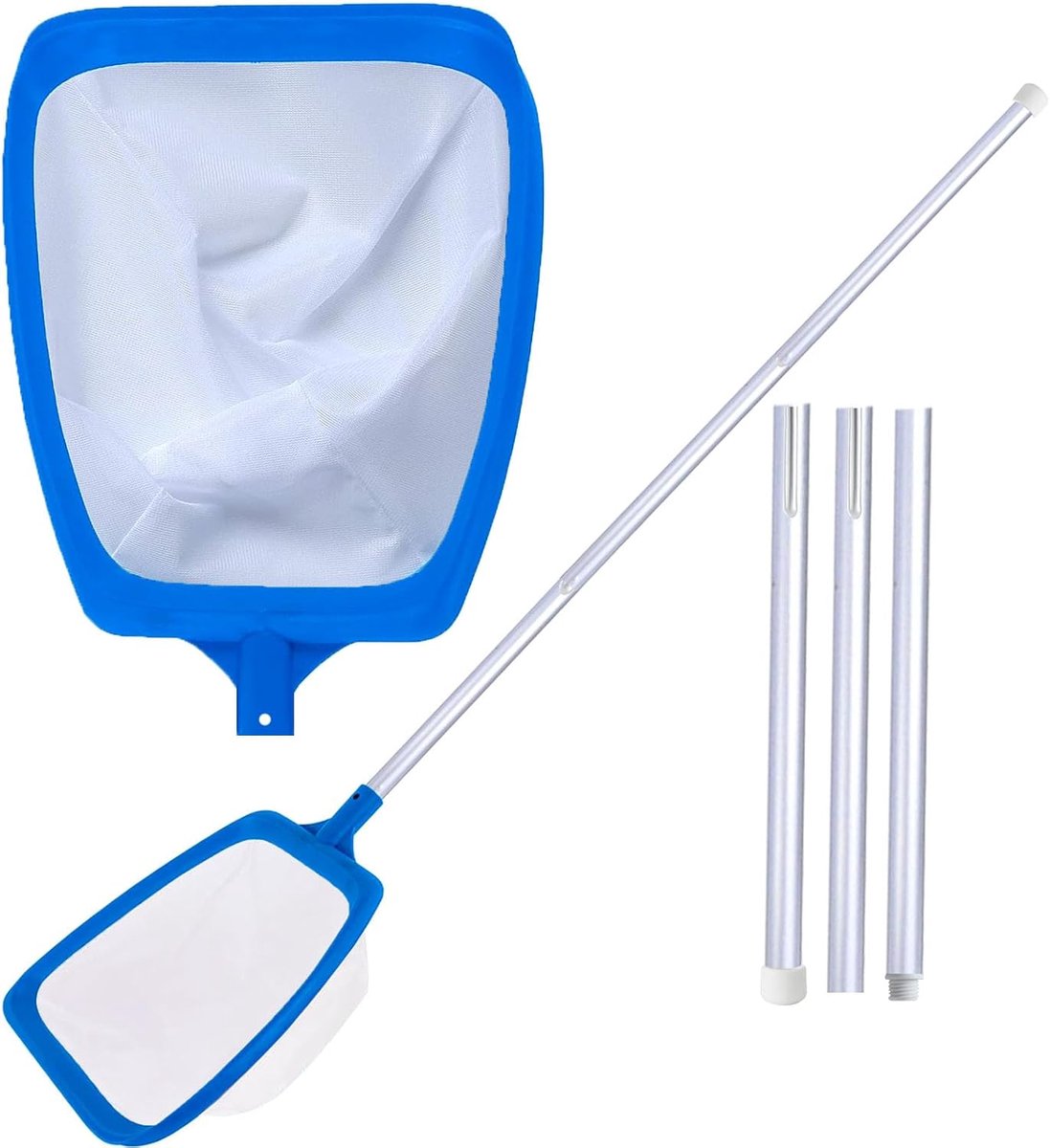 Zwembadnet met telescoopsteel, afneembare steel, fijnmazig net, 14,5 cm diep net, handschepnet voor zwembad, vijver, zwembad, robuust schepnet voor efficiënte reiniging (137 cm)