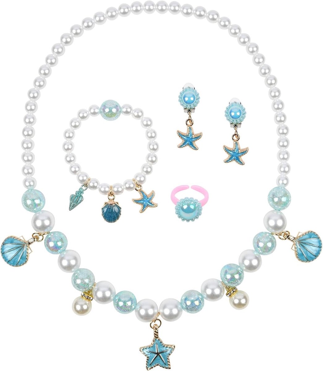 Kinderen Decoraties Meisjes Verkleden Set met Zeemeermin en Prinses - 5-delige Kledingset voor Feestjes, Verjaardagen en Kerstcadeaus van Hoge Kwaliteit