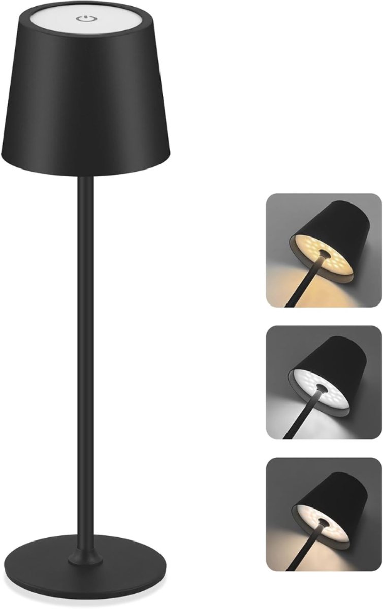 DYVNS® Tafellamp op Batterijen - LED Lamp - Draadloos - Voor Binnen en Buiten - Dimbaar - Zwart