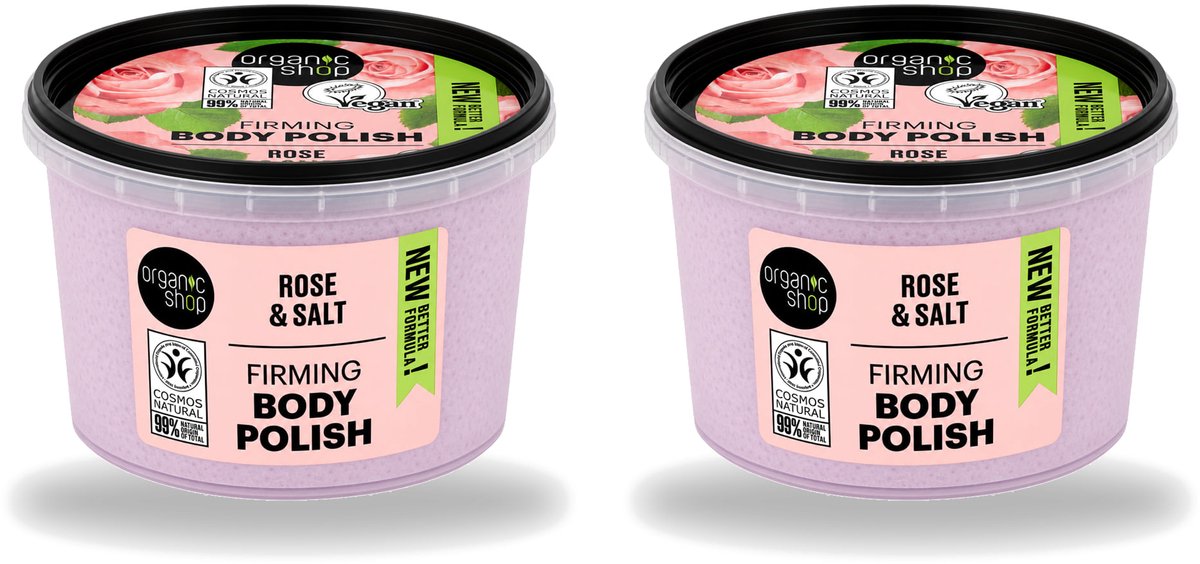 2 x Organic Shop - Body Scrub Rose - Hydraterend en Verzorgend - 250 ml - Voordeelverpakking - 2 stuks