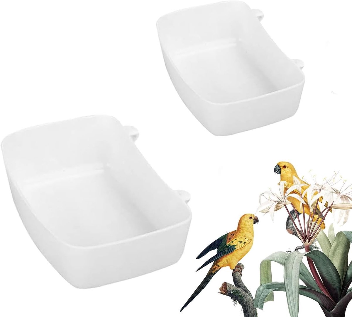 Set van 2 Plastic Vogelkommen, Parrot Dierenbad, Hangend Vogelbad met Haak voor Vogels