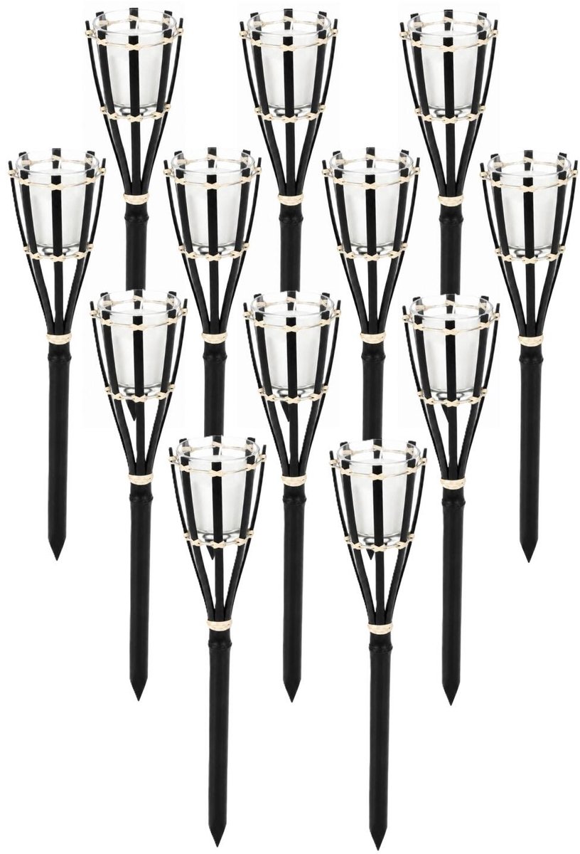 Pro Garden Tuinfakkel met kaars - 20x - bamboe - zwart - 30 cm - citronella - fakkels