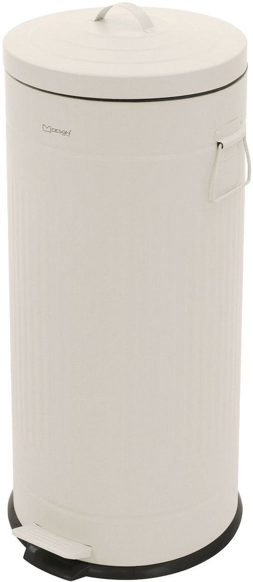 ML-Design Prullenbak 30 l, metalen pedaalemmer met deksel en softclose mechanisme, moderne keuken afvalbak met uitneembare plastic binnenemmer, stalen vuilnisemmer met handgrepen, stijlvolle retro vuilnisbak voor keuken en huis, mat beige