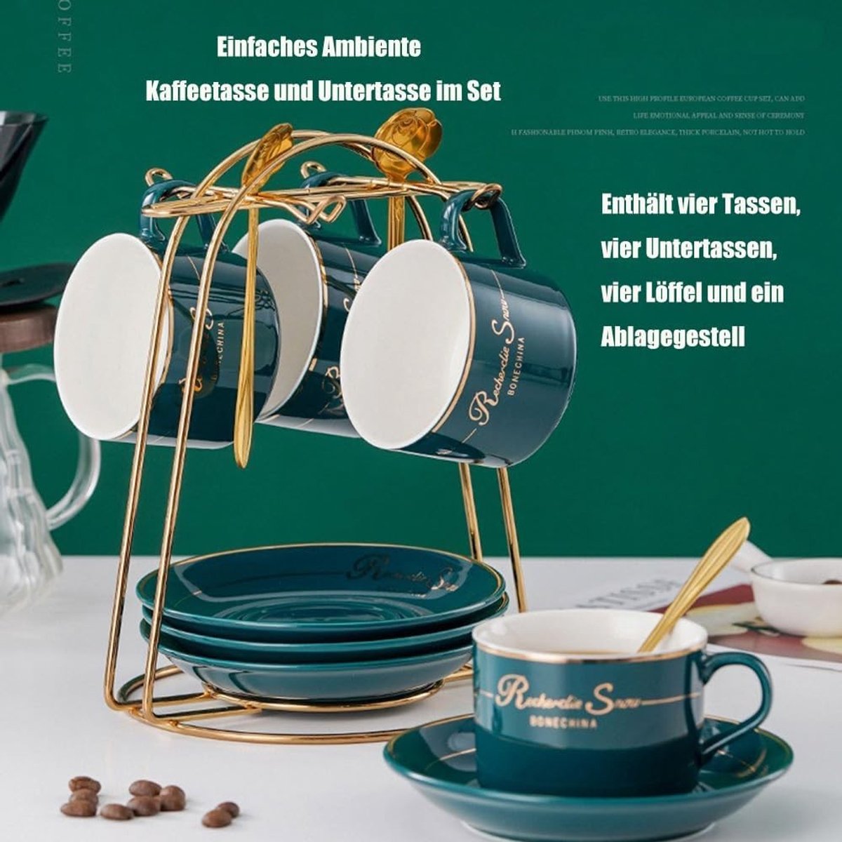 Cappuccino en Theekopjes Set van 6 (150ml) met Gouden Rand, Elegante Porseleinen Koffiekopjes voor Luxe Genieten