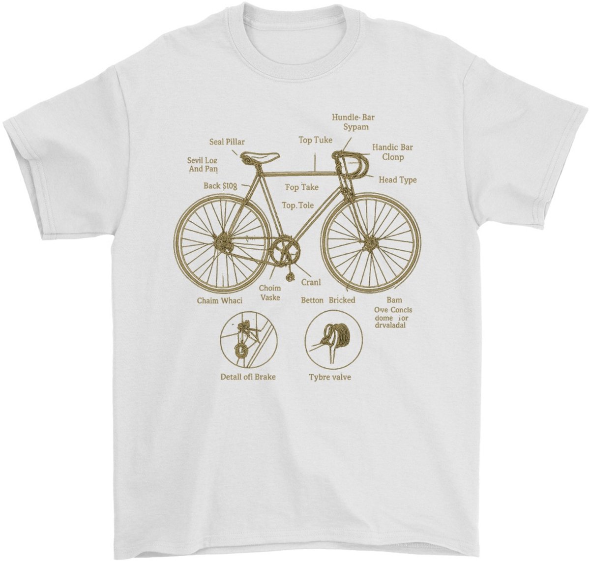 Fiets Shirt – Gedetailleerde Technische Tekeningen van Fietsonderdelen – Fietsliefhebbers Outfit – Unisex T-Shirt voor Dames & Heren – Origineel Cadeau