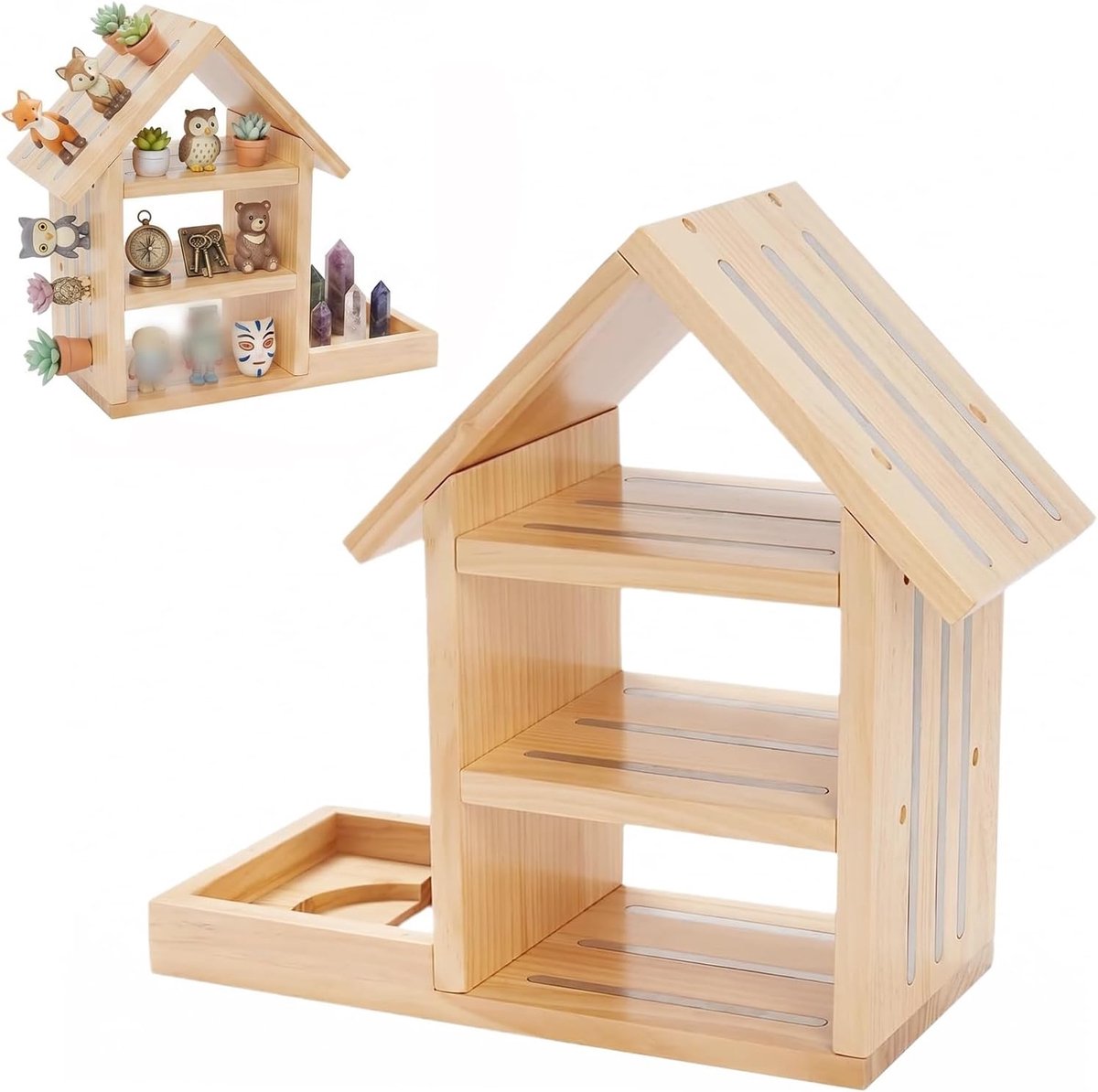 Huisvorm rek voor Tonie, houten wandrek, geschikt voor TonieBox 1 en TonieBox 2, magnetisch rek voor Tonie rek, opslag voor 70-80 tekens, houten planken voor meisjes en jongens