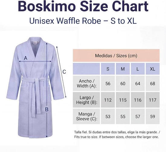 Badjas, uniseks, wafelbadjas voor dames en heren, licht en ademend, zachte wafelstof, riem en 2 zakken, ideaal voor zwembad, huis, spa, hotel, zomer, maten S tot XL — afbeelding 2
