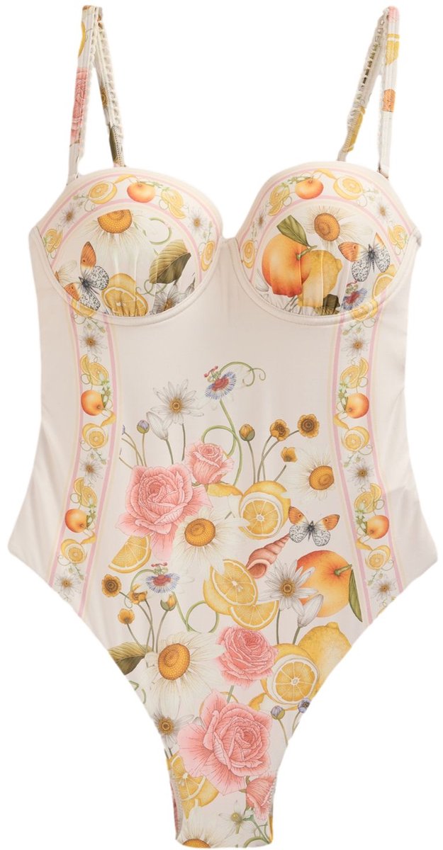 Next Dames - Gewatteerd badpak met bandjes en ruches - Wit Emily Carter Floral
