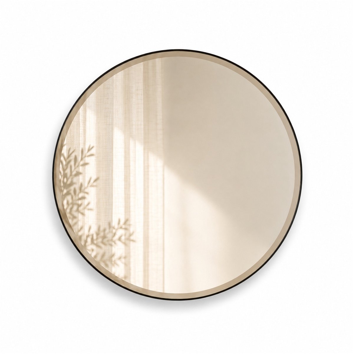 Indore Home Ronde Wandspiegel Zwart – Spiegel met Facet Rand – 40 cm