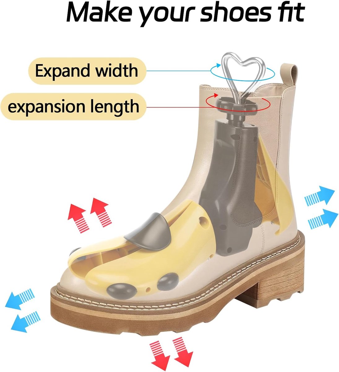 Schoenspanner voor dames en heren, schoenspanner, schoenspanner, schoenen, kunststof, instelbare lengte, brede vorm, schoenspanner, laarzen voor schoenen in 4 richtingen, geschikt voor verschillende