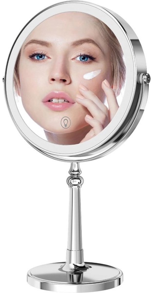 Make-up spiegel - Vergrootspiegel met licht - Make-up aanbrengen - 3 lichtkleuren instelbaar - 9 inch - Chroom