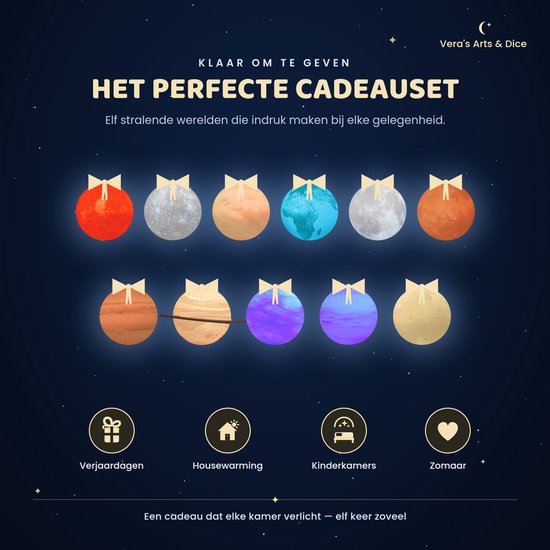 Vera's Arts & Dice - Planeet Lampen - The Solar System - Planeten Bundels - De Zon - Mercurius - Venus - Aarde - De Maan - Mars - Jupiter - Saturnus - Uranus - Neptunus - Pluto — afbeelding 4
