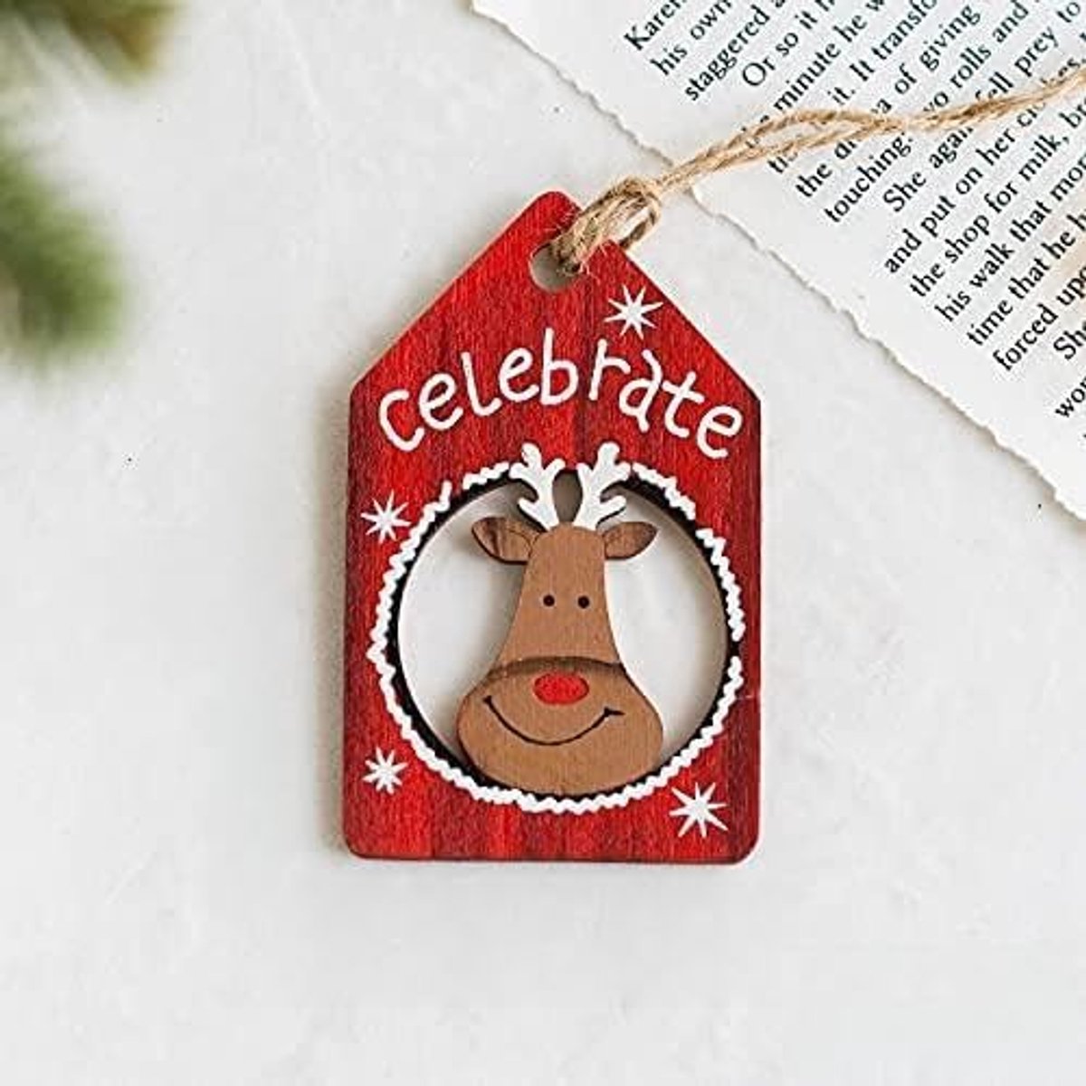 Kunstkerstboom Navidad Xmas Tree Drop Ornamenten Xmas Hout Hanger Kerst Houten Geschilderde Decoraties for Thuis Kids Geschenken Nieuwjaar (Color : F-elk)