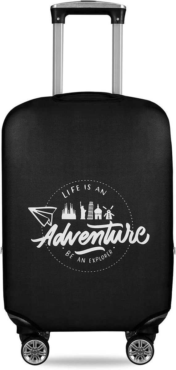 kofferbeschermer, wasbaar, stofdicht, krasbestendig, elastisch, verdikte spandex beschermende bagagekoffer met verborgen rits, past op 48-73 cm bagage, Life is an Adventure