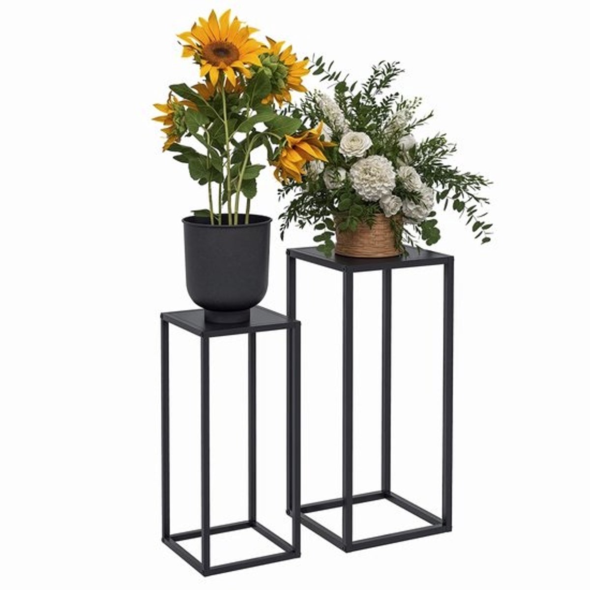 Set van 2 Uittrekbare Bijzettafels voor Planten - Scandinavisch Design - Zwart