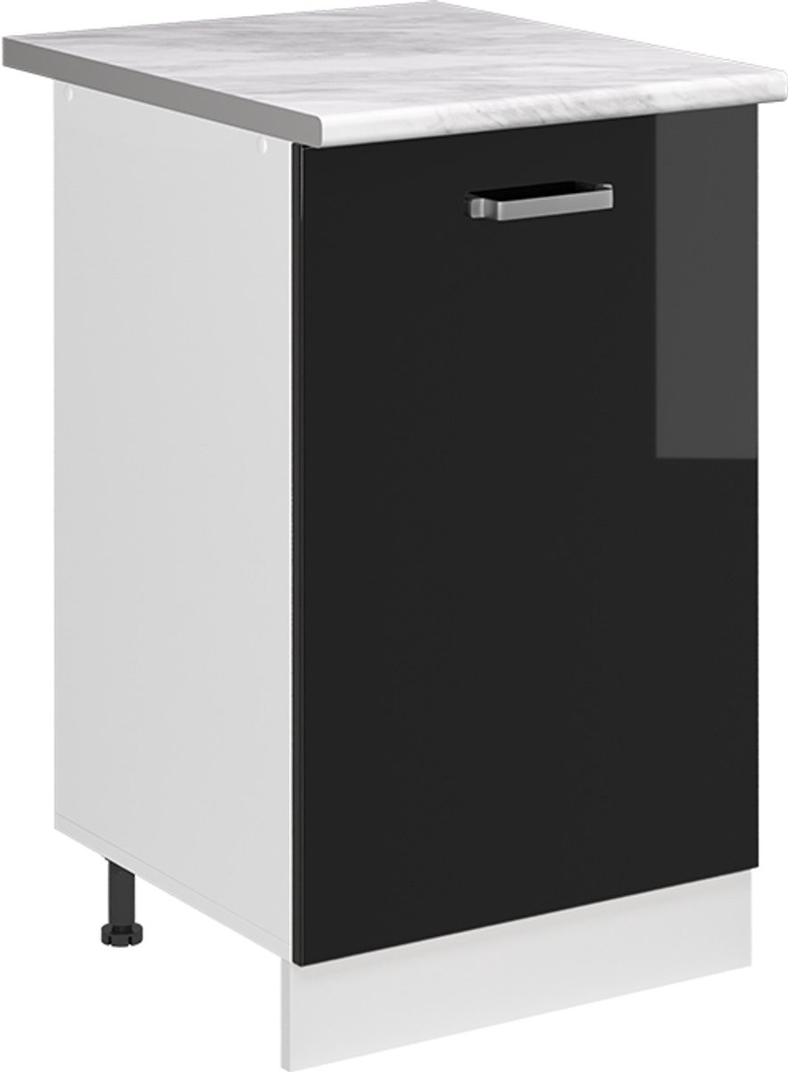Vicco Keukenonderkast R-Line, Zwart hoogglans/Wit, 50 cm marmer werkblad