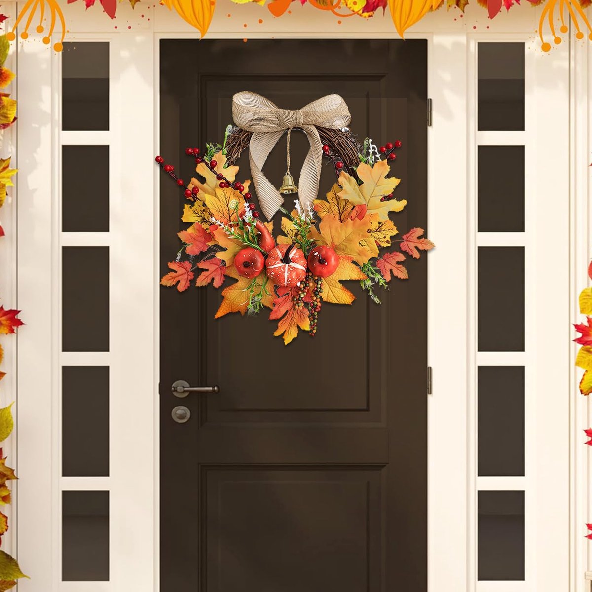 Herfstkrans - Krans Bloemen - Deur Decoratie - Kerstkrans - Kunstbloemen - Pompoenen Decoratie - Kunstbloemen Krans - Herfst Decor - 35cm - voor de voordeur, herfstdecoratie, veranda, muur, huisdecoratie voor de feestdagen – foto 4