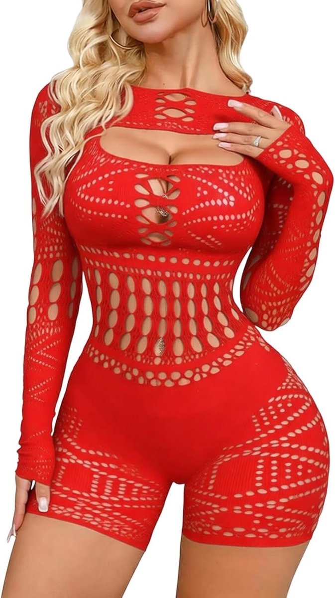 Sexy Mesh Lingerie voor Dames - Elastische Babydoll met Lange Mouwen en Ondergoed voor Feestjes en Clubwear