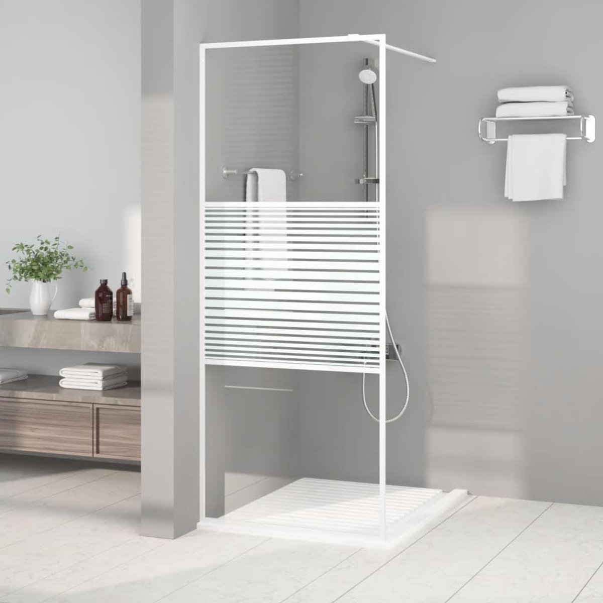Douchewand voor inloopdouche, 80 x 195 cm, douchewand met 5 mm ESG-veiligheidsglas, aluminium frame, voor badkamer