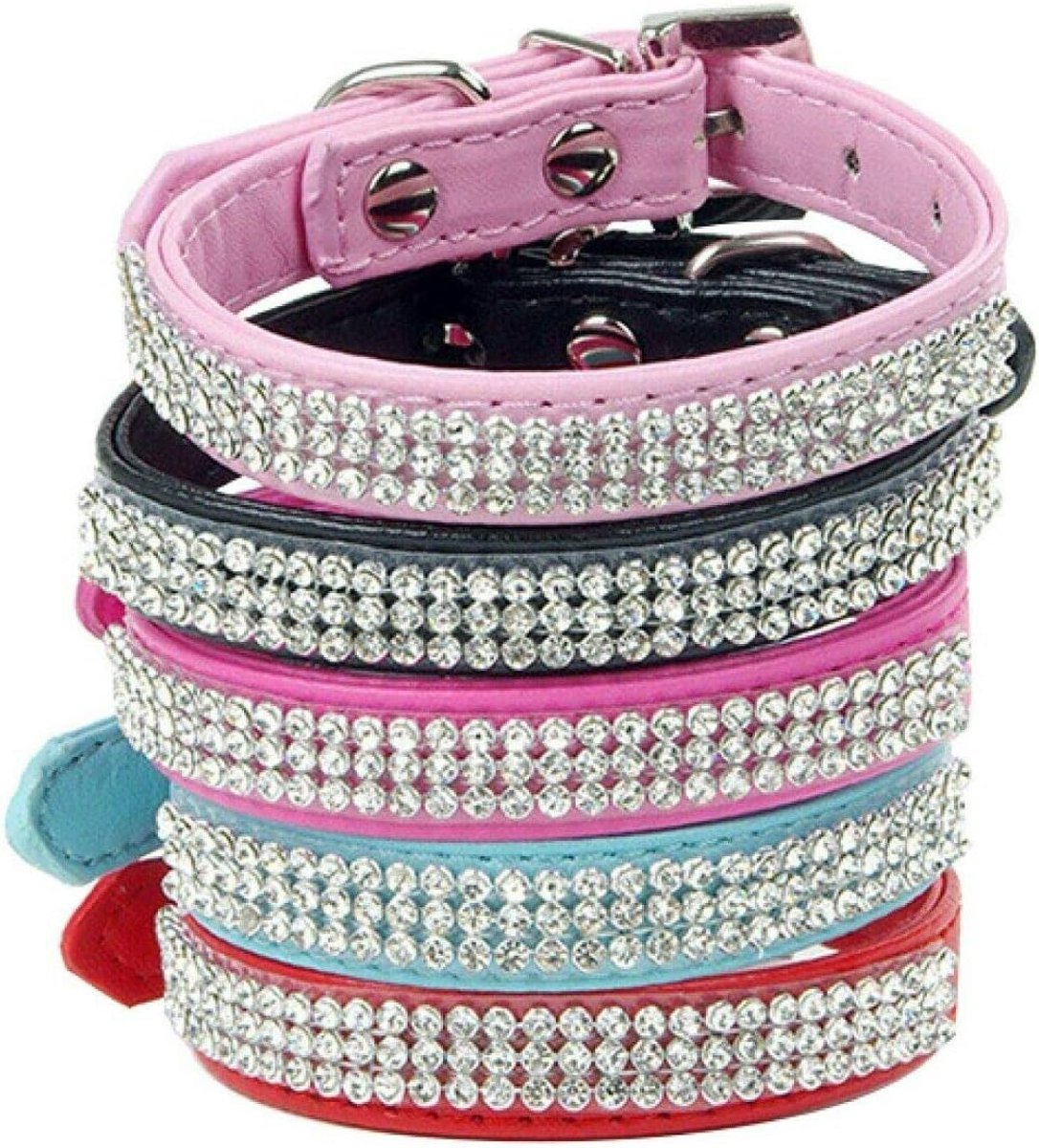 Halsband voor honden en katten, verstelbaar, leer, maat XS, blauw
