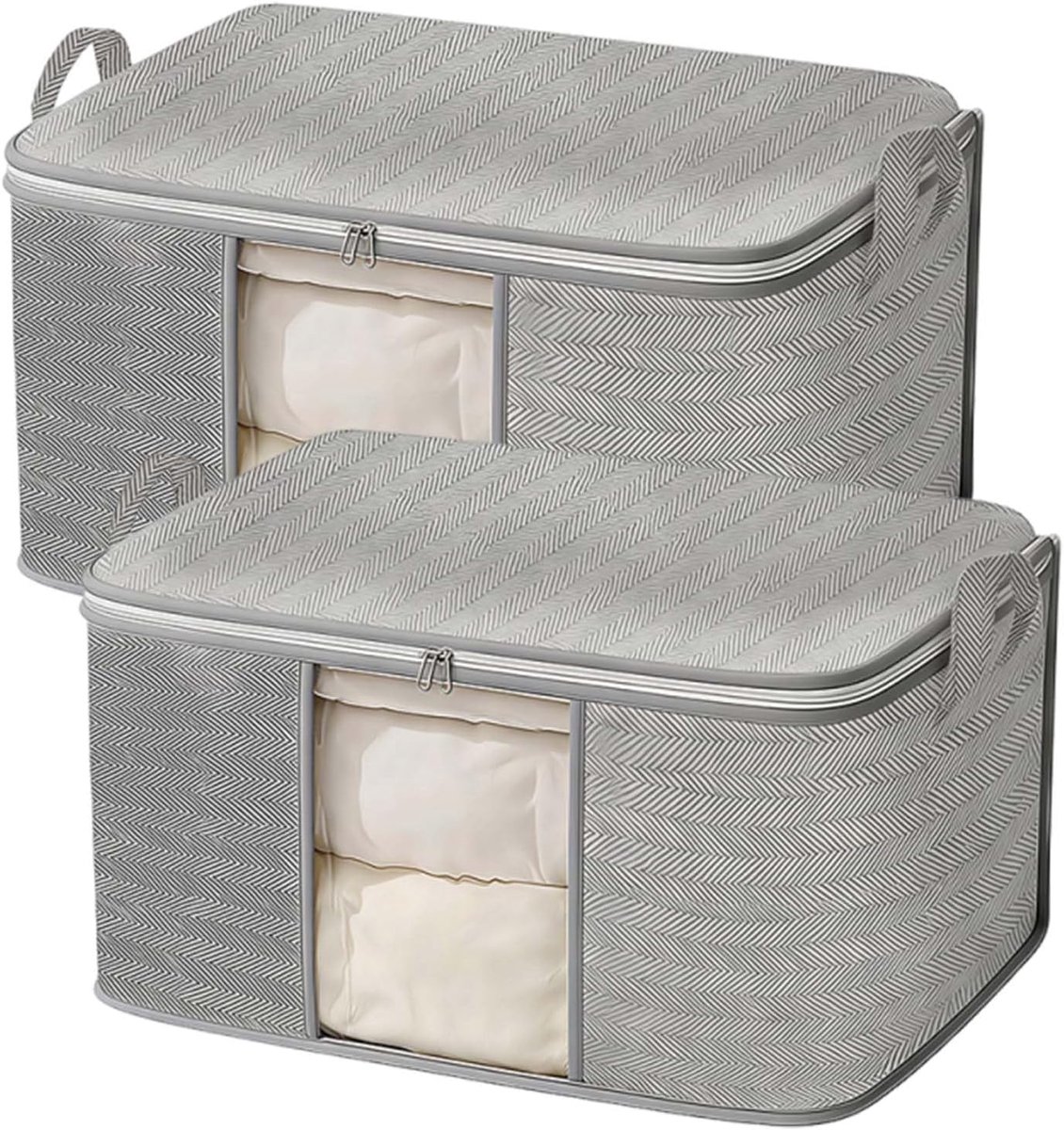 2 x XXL vlies-opbergzakken met kijkvenster, ademende opbergdoos voor dekbedden, kussens, kleding, vouwtas met versterkte handgrepen voor kast, kelder, reizen, 2 stuks