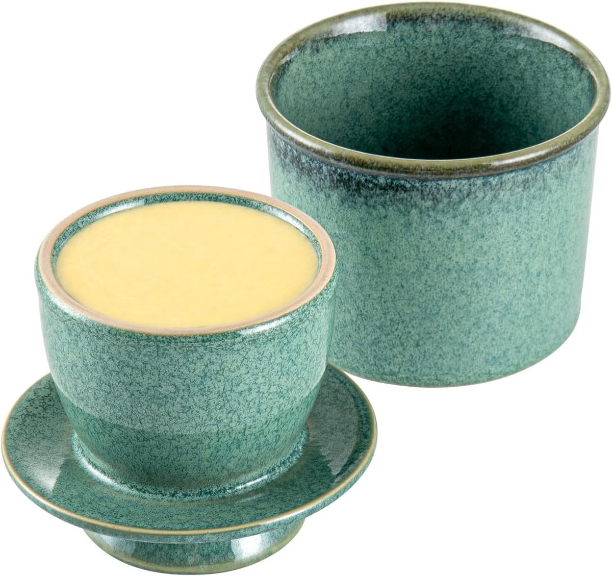 LEAD Franse botervloot keramiek, 4 inch botervloot met deksel, boterkruik voor verse, zachte en smeerbare boter, glanzend groen