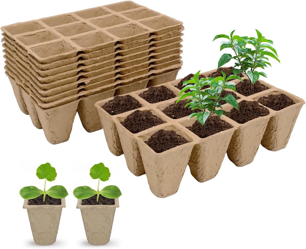 Set van 12 zaaitrays met 144 cellen voor zaailingen, zaadkieming en het verplanten van planten