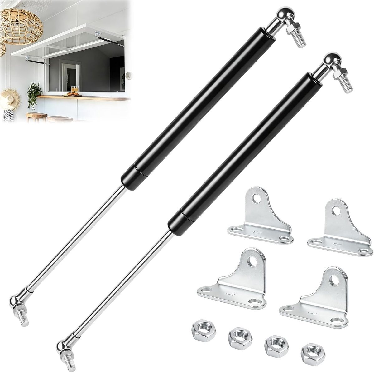 Gasdrukveer 200 N voor Zware Kastdeuren - L-Type, 15 inch, 2 Stuks, Ideaal voor TV-kasten en Opslagboxen