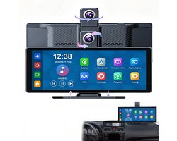 10,26-inch multimediasysteem voor in de auto – WiFi Bluetooth-navigatie – Achteruitrijcamera in de middenconsole – 360° draaibare lens – Ondersteunt Android Auto, CarPlay en camera – HD-opname voor en achter
