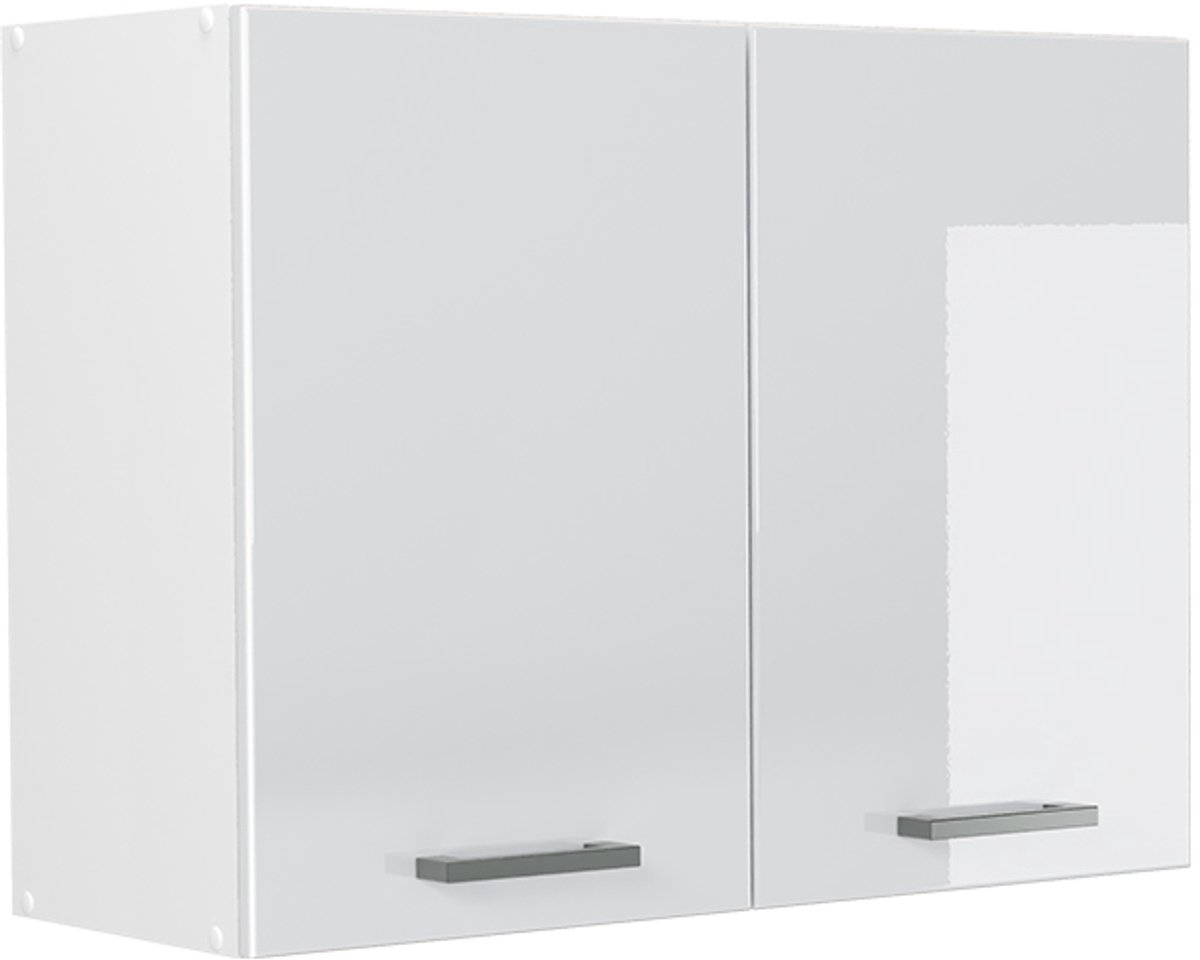 Vicco Glazen keukenkast R-Line, Wit Hoogglans/Wit, 80 cm