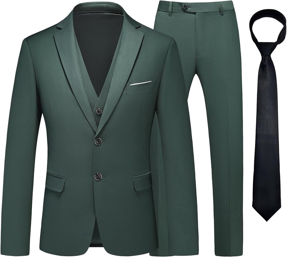 3 stuks, twee knopen, business, bruiloft, smoking, herenpak, jas, vest, broek, set met stropdas