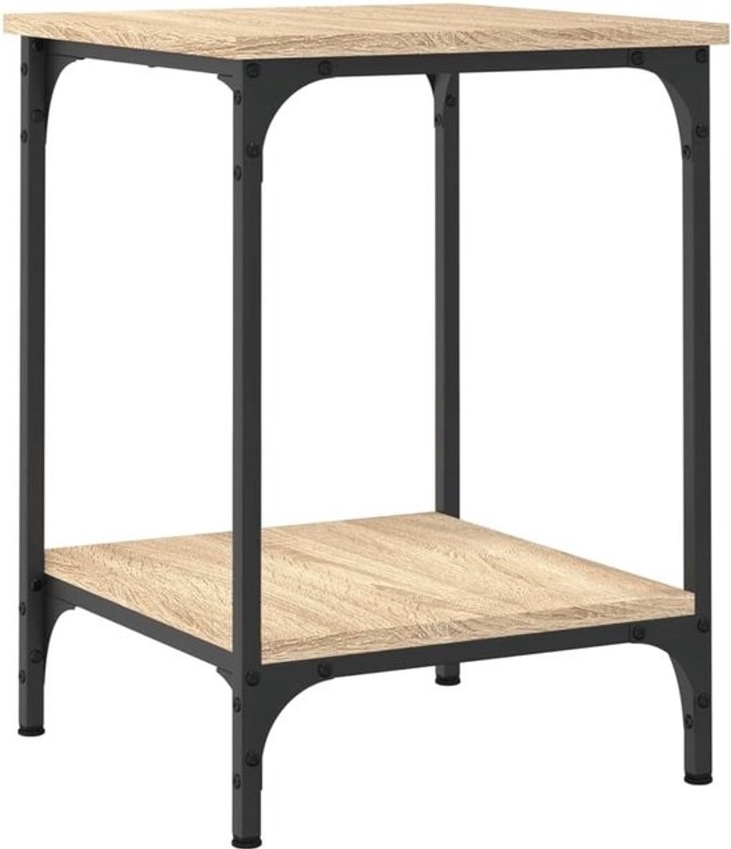 Koffietafel - Bijzettafel Salontafel - Woonkamer Inrichten - Stabiel Metalen Frame - 40x40x55 cm - Sonoma Eiken