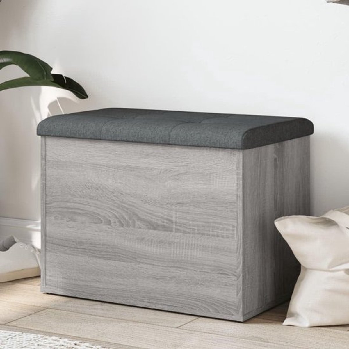 Opbergbankje Hout - Halbankje Schoenenbank - Ruimte Organiseren - Dikke Gevoerd Kussen - 62 x 42 x 45 cm
