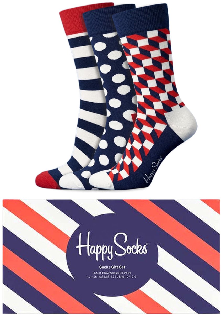 3 Paar – Happy Socks – Giftbox Classic Stripe – Dames & Heren – Blauw Rood