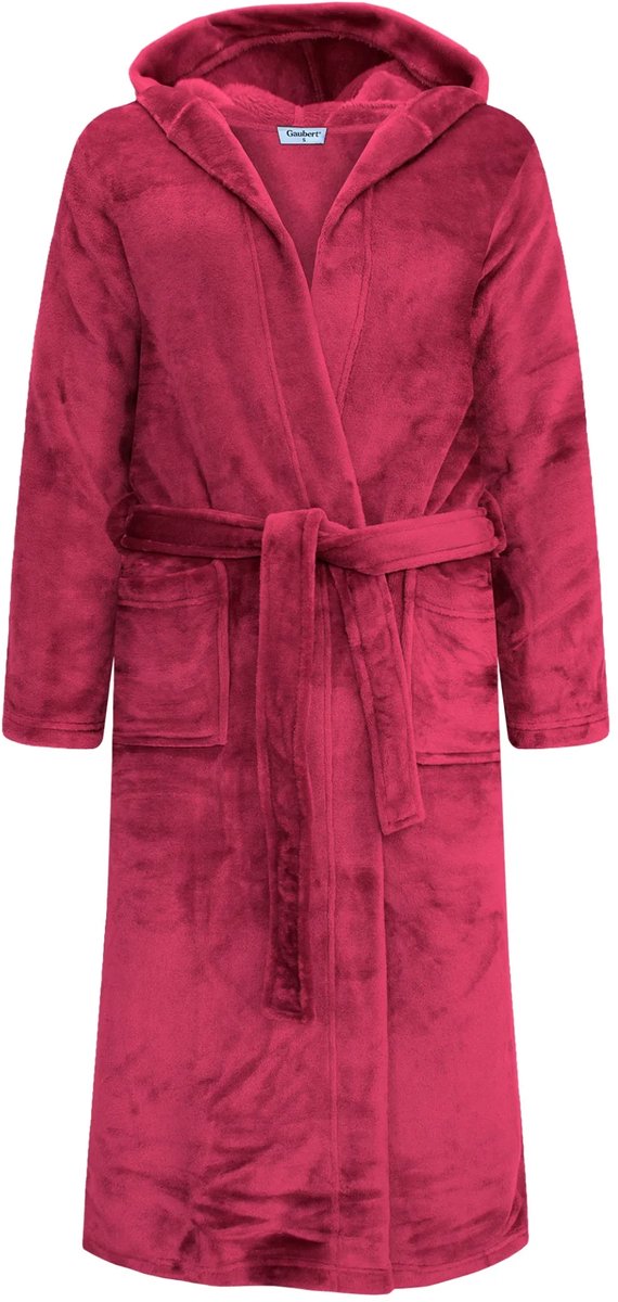 Gaubert® Gaubert Unisex Lange Fleece Badjas Met Capuchon – Bordeaux Rood