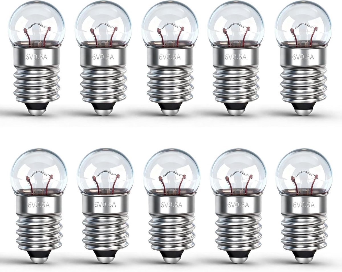 Set van 10 E10 G10 Miniatuur Schroeflampen 6V 0.5A Warm Wit 3000K Vervangingslamp voor Elektrische Experimenten en Zaklampen
