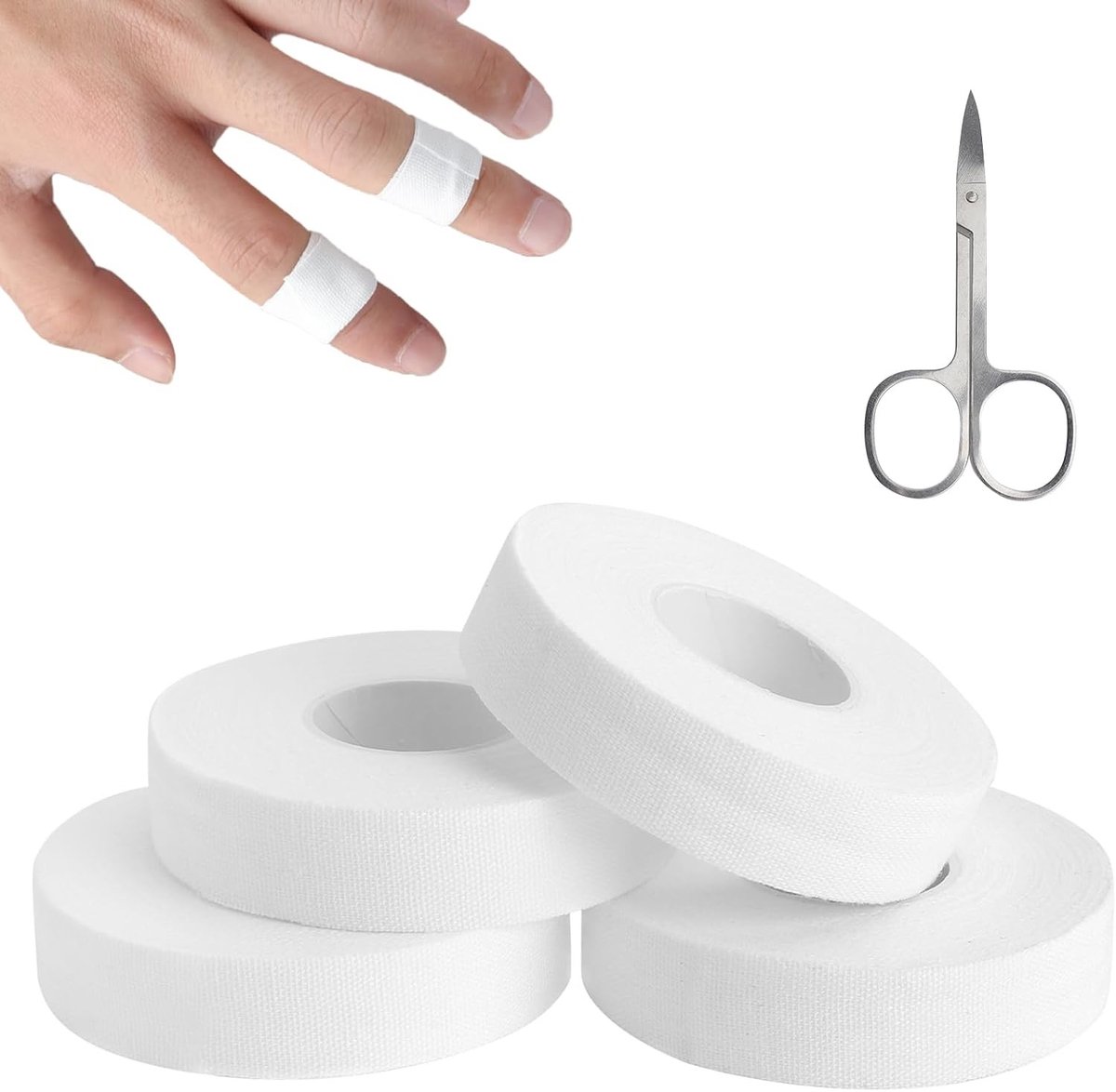 4 Rollen Vinger Tape, Elastische Sporttape met Schaar, Ademend en Beschermend, 1.5 cm x 10 m, Ideaal voor Voetbal, Boulderen en Training, Anti-Injury Set