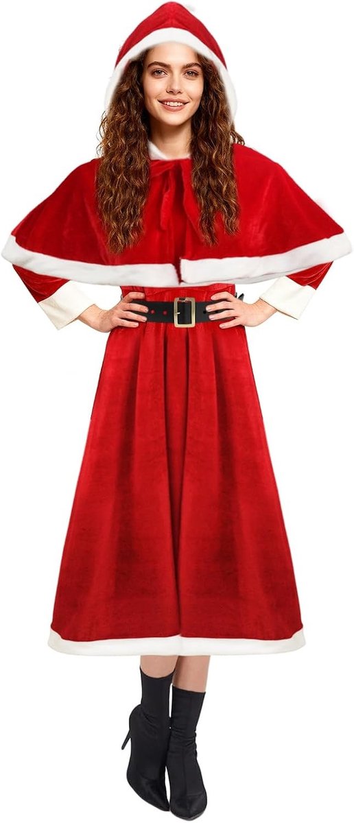 Feestelijke kerstjurk voor dames met riem en sjaal, sexy kerstoutfit, wintermode en stijlvolle kerstlook