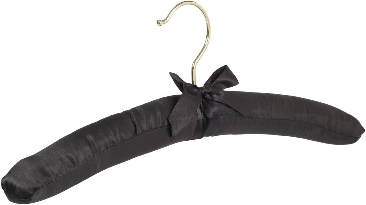 Kleerhanger, Satijnhanger, set van 30 Stuks, Satijn, Zwart, Messinghaak, Blouse, Shirt, Overhemd, Jas, 360° Draaibare Haak, 38 cm (5106/30)