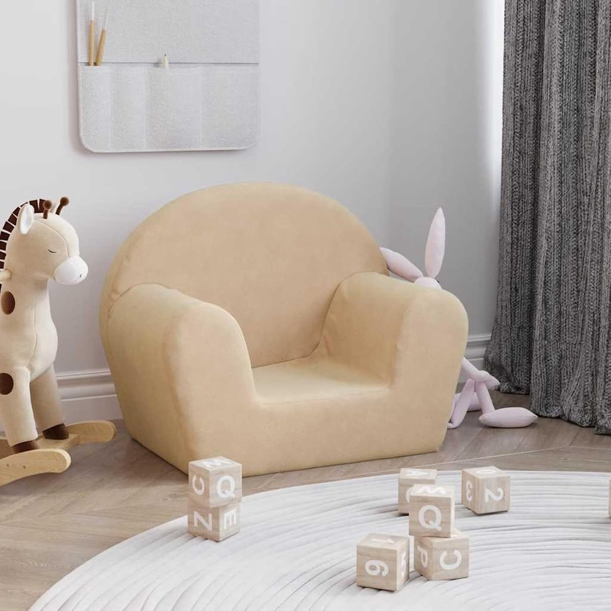 Kindersofa crème zacht pluche, gestoffeerde bank zitgroepen sofa voor woonkamer appartement kantoor logeerkamer entree 356983