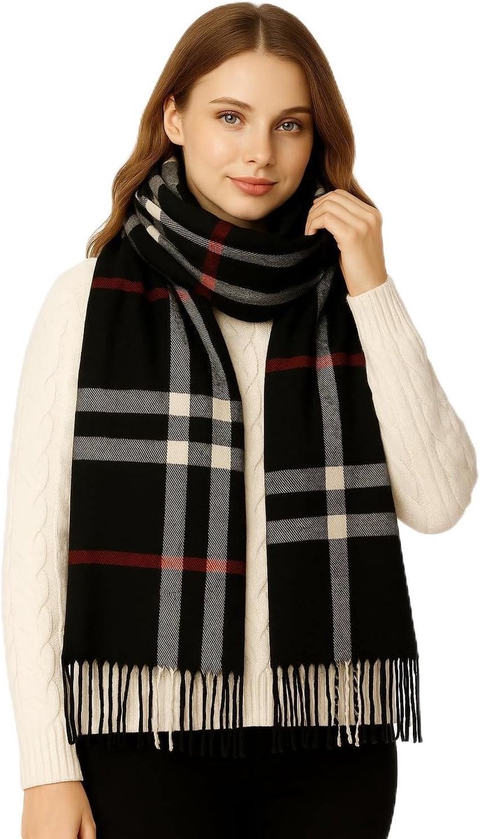 Premium Sjaal – Kasjmier & Merino Gevoel – Luxueus Zacht & Warm – Bruin Geruit – 180x65 cm Unisex Pashmina Stola voor Dames & Heren