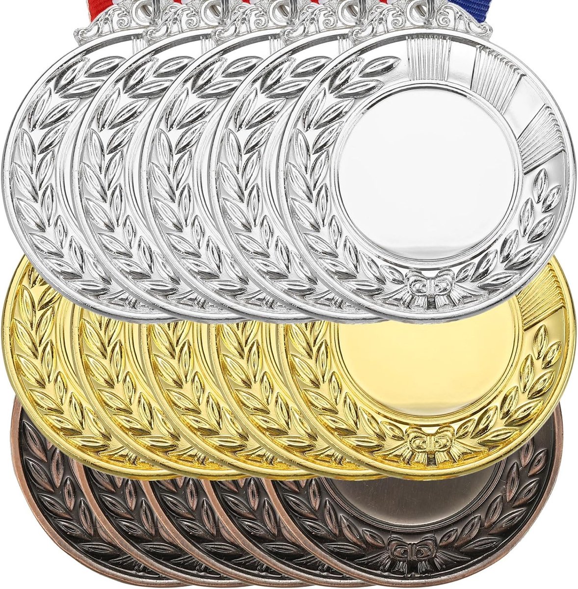 Blanco Award-medailles, 15 stuks, goud, zilver en brons met neklint, voor sportwedstrijden en prijsuitreikingen