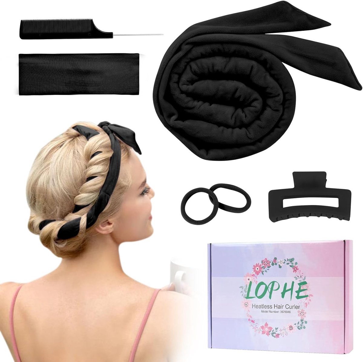 Heatless curls - Zwart - Warmteloze Krulspelden Hoofdband - Fluwelen Haarkrulset - Voor Lang Halflang Haar