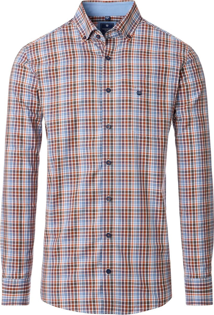 Redmond modern fit overhemd - twill - oranje - lichtblauw - wit - donkerblauw geruit